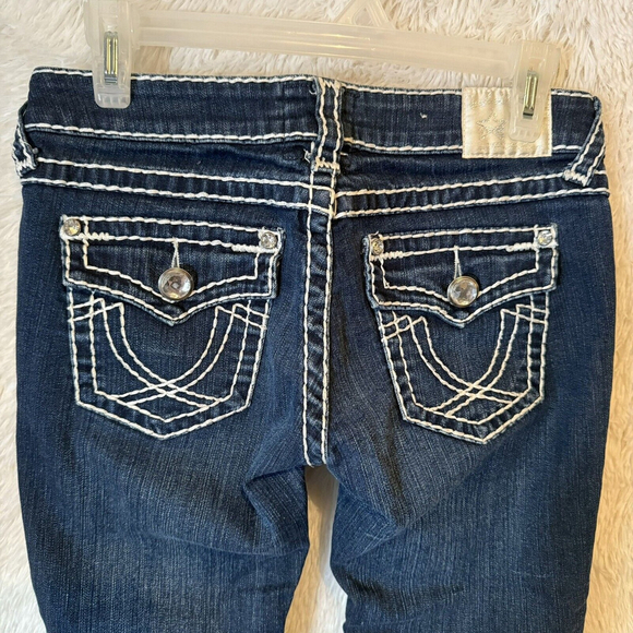 L.A.IDOL Dark Wash Juniors Jeans Size 5 Thick Stitch CZ Cropped Capri - Picture 2 of 9